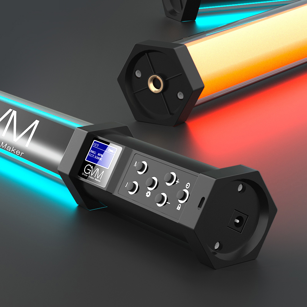 GVM RGB Handheld LED Video Light Wand Stick Photography Light, Built-in Rechargable Battery,OLED Display Photography Studio Lighting 20 BD60 6 双头底座便携设计