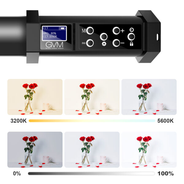 GVM 2-Pack RGB LED Light Stick Kit,20W Dimmable 3200K~5600K Bi-Color Handheld Light with Tripod Stand /360° Full Color/CRI 97+/8 Scenes/Bag for Camera Video Studio YouTube Product Photography Shooting - 图片 8