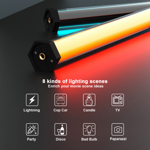 GVM 2-Pack RGB LED Light Stick Kit,20W Dimmable 3200K~5600K Bi-Color Handheld Light with Tripod Stand /360° Full Color/CRI 97+/8 Scenes/Bag for Camera Video Studio YouTube Product Photography Shooting - 图片 9