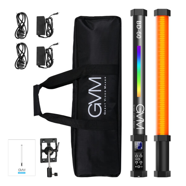 GVM 2-Pack RGB LED Light Stick Kit,20W Dimmable 3200K~5600K Bi-Color Handheld Light with Tripod Stand /360° Full Color/CRI 97+/8 Scenes/Bag for Camera Video Studio YouTube Product Photography Shooting - 图片 6