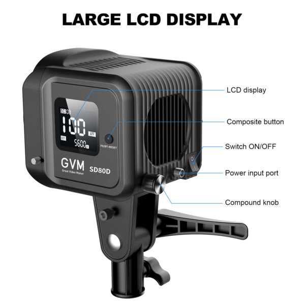 GVM SD80D 80w Bi-Color Spotlight Daylight Can use Battery - Image 4