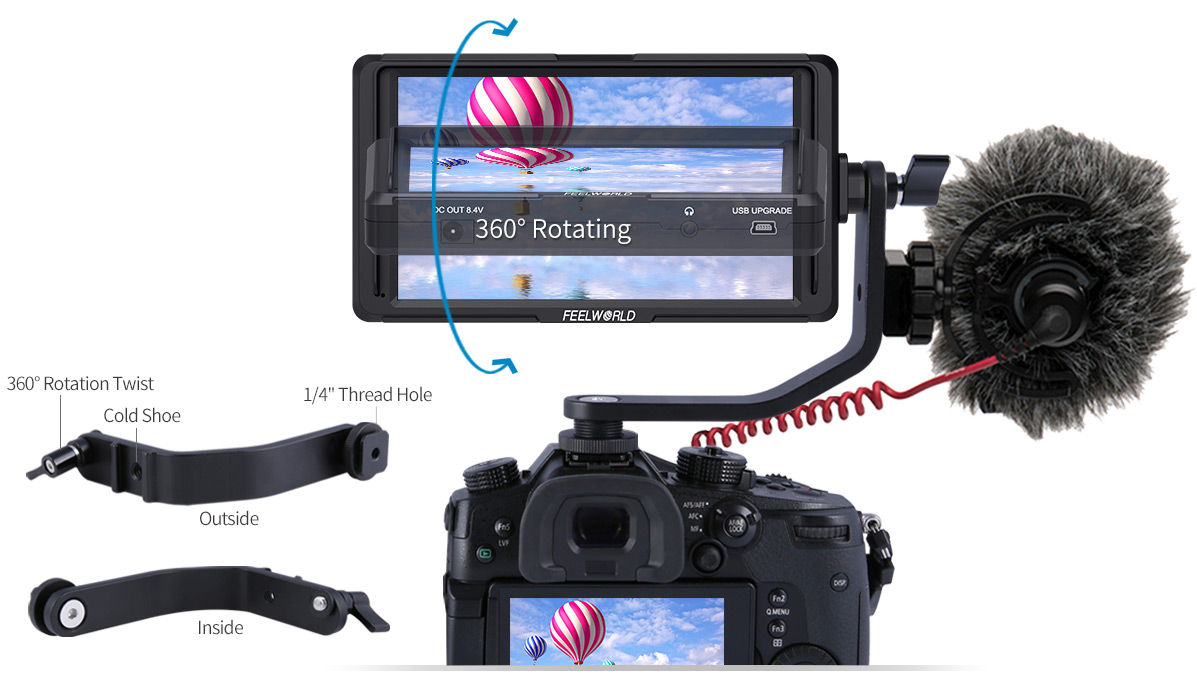 FeelWorld F5 5.0" Full HD HDMI On-Camera Monitor with 4K Support and Tilt Arm 28 dslr hd monitor