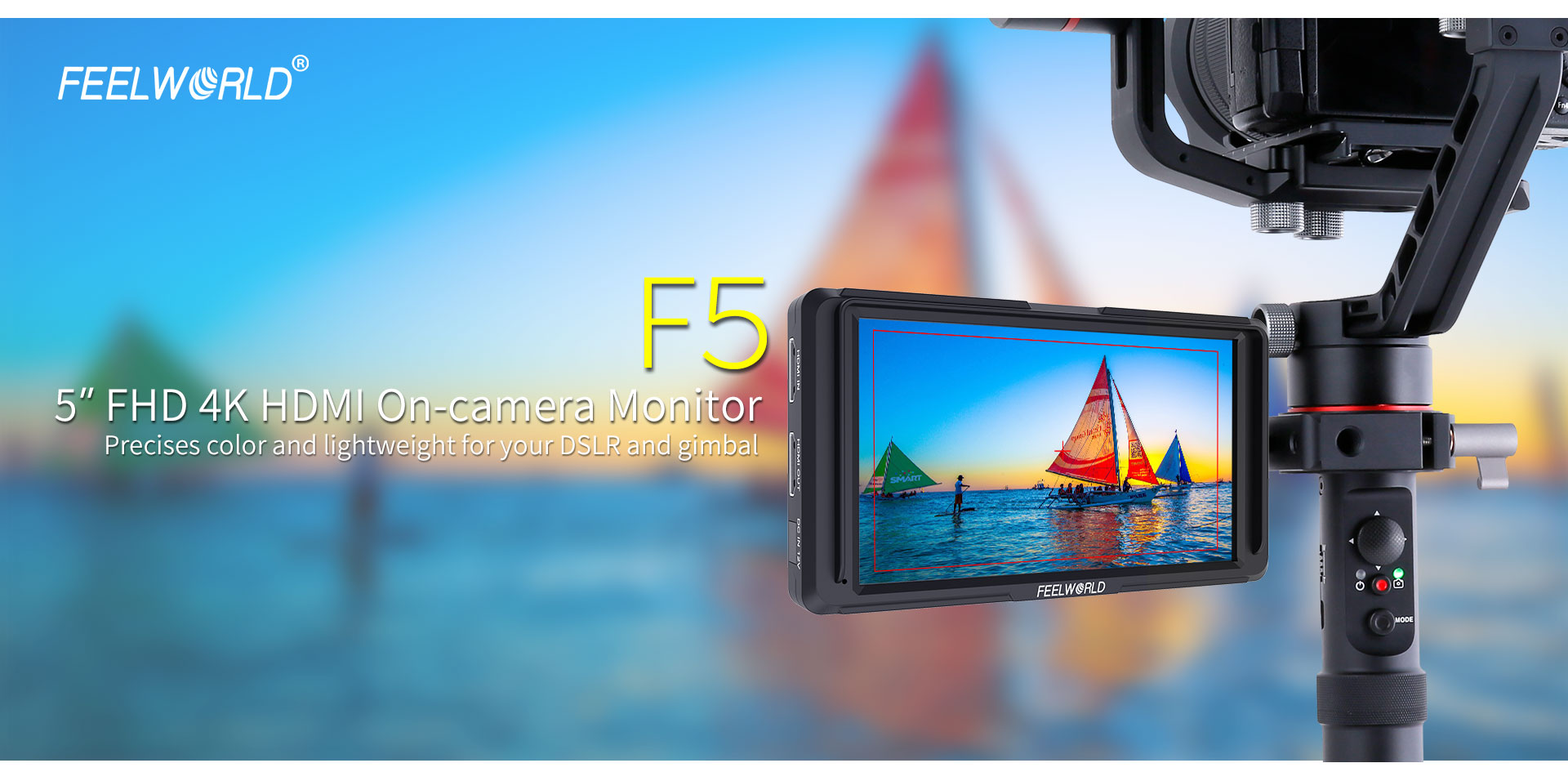 FeelWorld F5 5.0" Full HD HDMI On-Camera Monitor with 4K Support and Tilt Arm 8 light dslr camera monitor