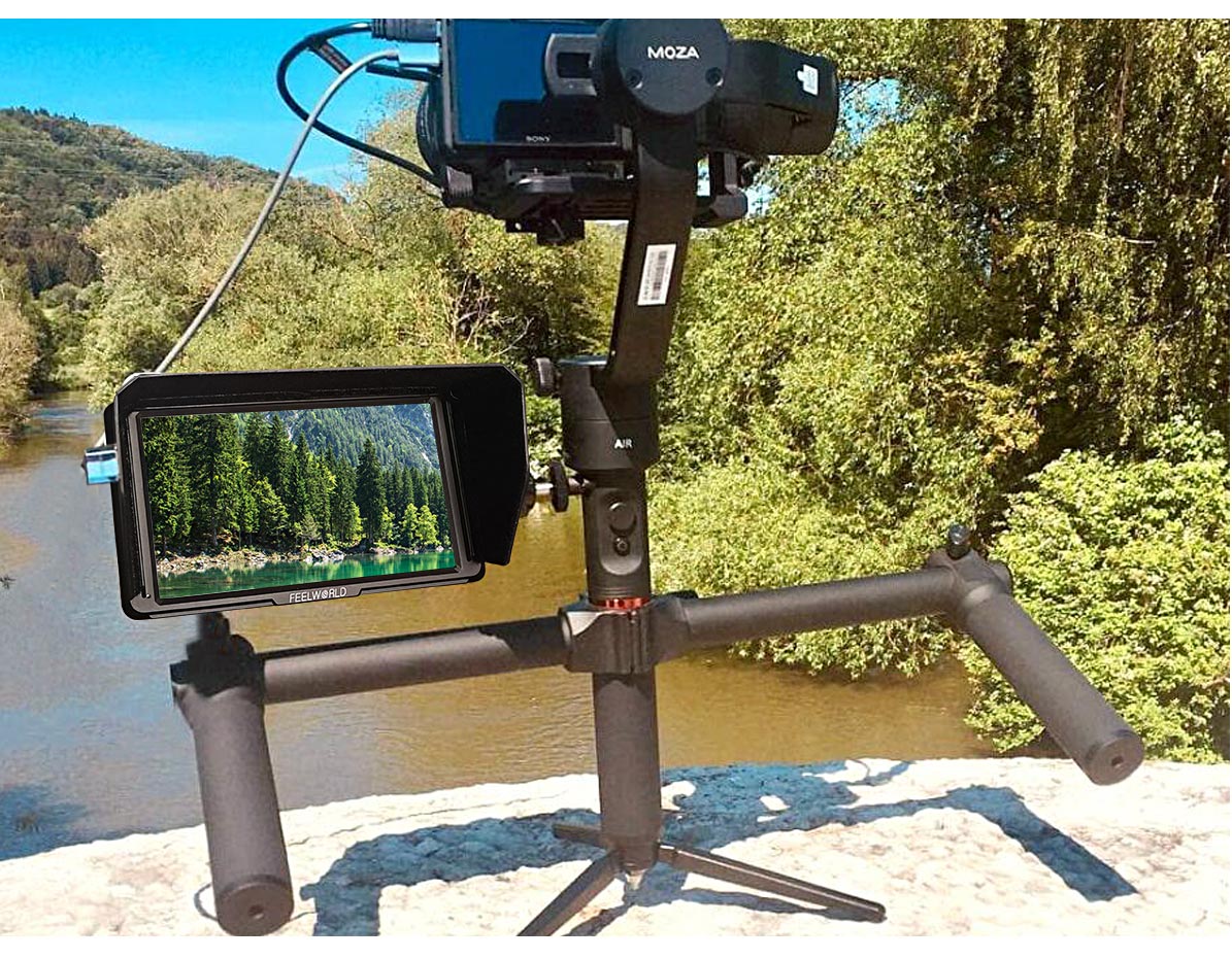 FeelWorld F5 5.0" Full HD HDMI On-Camera Monitor with 4K Support and Tilt Arm 33 stabilizer camera monitor