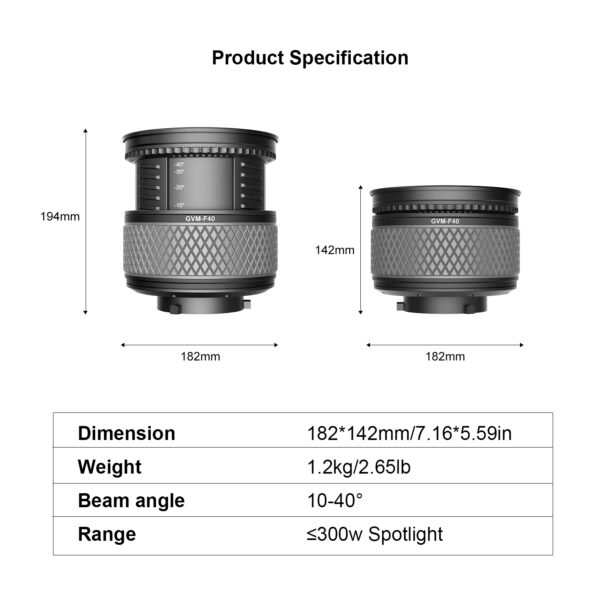 GVM F40 Fresnel Attachment for LED Light Spotlight - 图片 6