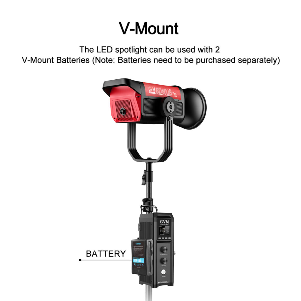 GVM PRO-SD400B 400W Bi-Color Monolight(V-mount && Mesh Bluetooth) 30 SD400B 电池功能 2