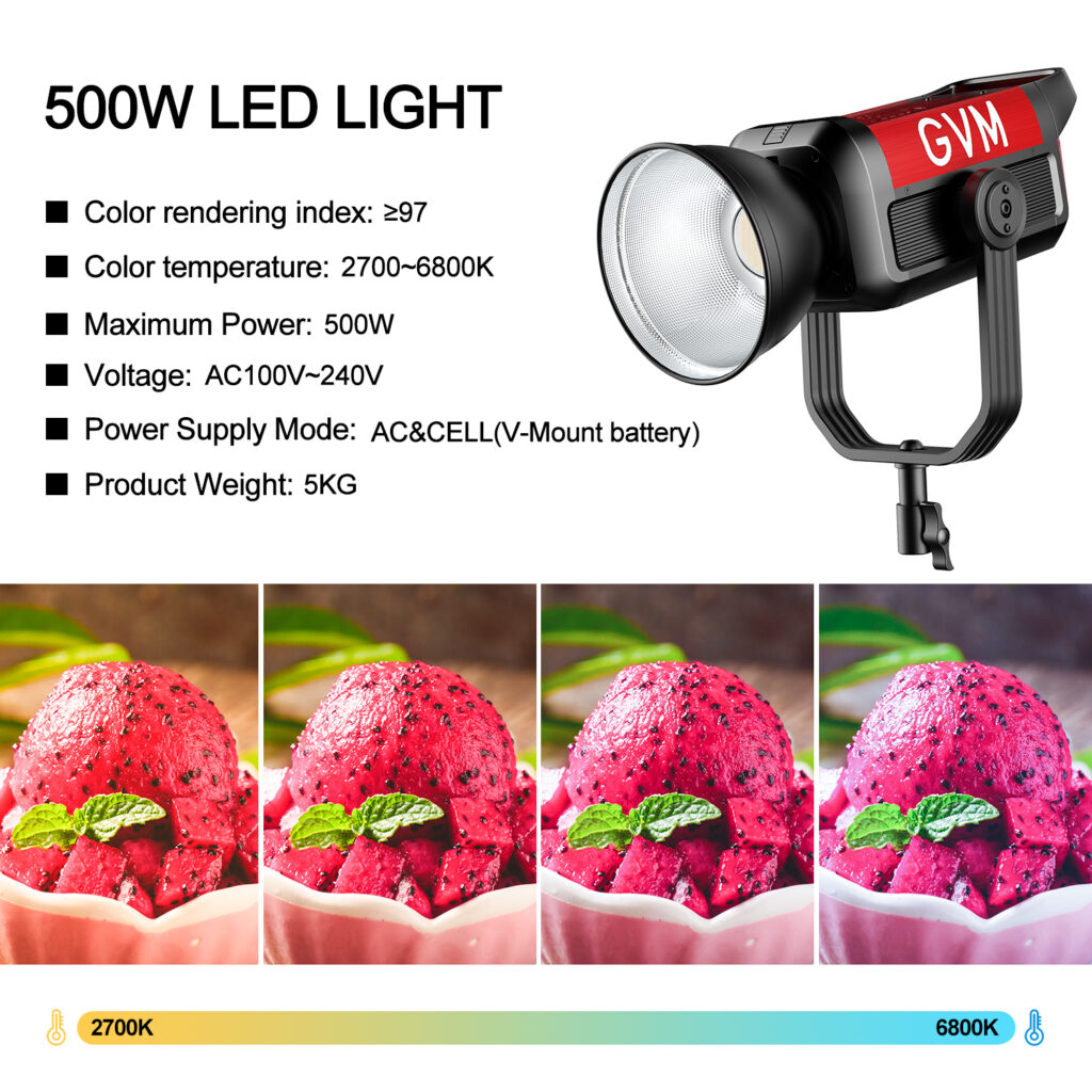 GVM PRO-SD500B 500W Bi-Color Monolight(V-mount && Mesh Bluetooth) 21 SD500 输出 2