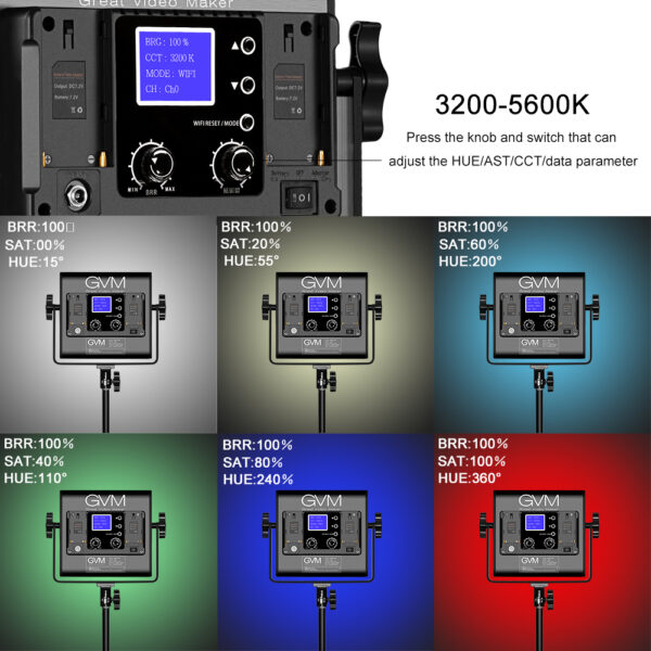 GVM 800D-Ⅰ40W Bi-color and RGB WIFI connection Panel Light Set of 3 lights - 图片 5