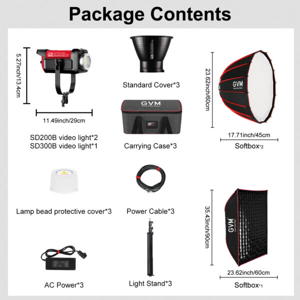 GVM PRO-SD200B 200W And PRO-SD300B 300W Bi-Color Monolight With Softbox 3 kits - Image 3
