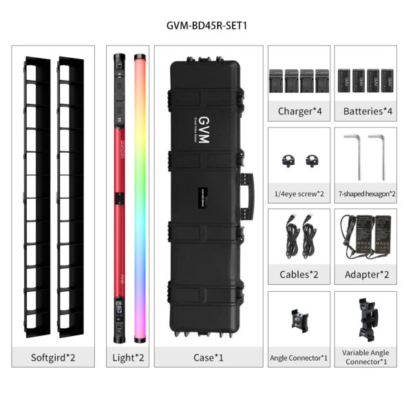 GVM BD45R Bi-Color RGB LED Light Wand 2-Light Kit (48") - 图片 2