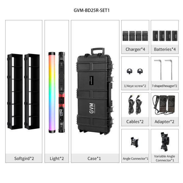GVM BD25R Bi-Color RGB LED Light Wand 2-Light Kit (24") - 图片 2