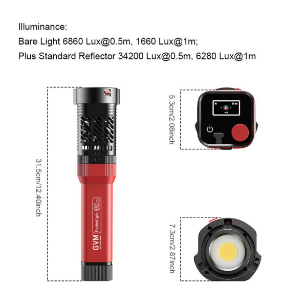 GVM-PD60C Built-in Battery Model 60W Flashlight (RGB) - 图片 8