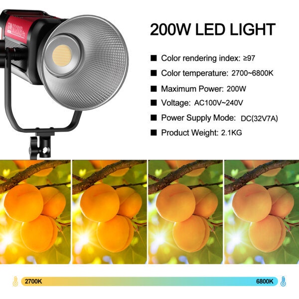 GVM PRO-SD200B 200W Bi-Color Monolight(V-mount && Mesh Bluetooth) - 图片 14