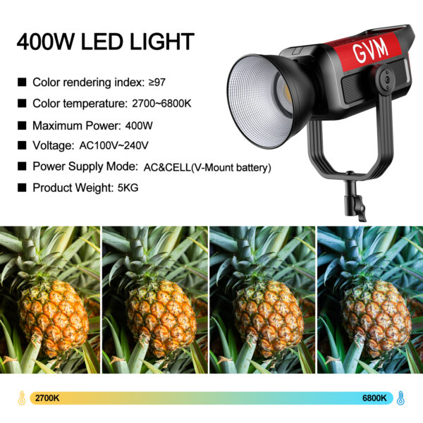GVM PRO-SD400B 400W Bi-Color Monolight(V-mount && Mesh Bluetooth) - Image 13
