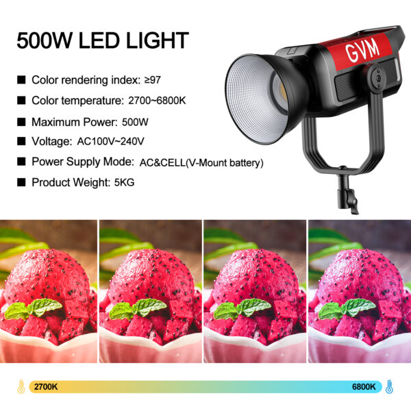 GVM PRO-SD500B 500W Bi-Color Monolight(V-mount && Mesh Bluetooth) - Image 19